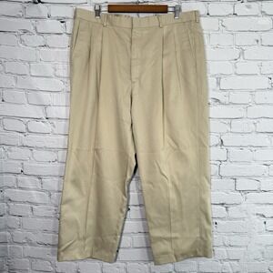 Vintage L.L. Bean Pants Mens 38x28 Khaki Twill Pleated Chino Trousers USA 90s